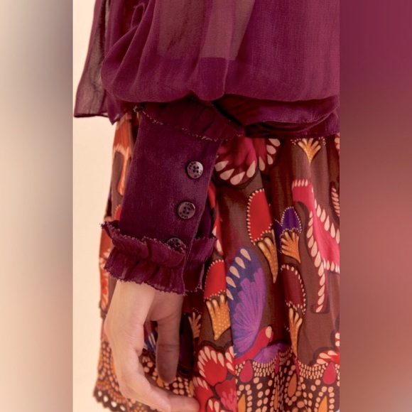 Farm Rio Burgundy Ruffle High Neck Blouse Top NWOT - Picture 5 of 8